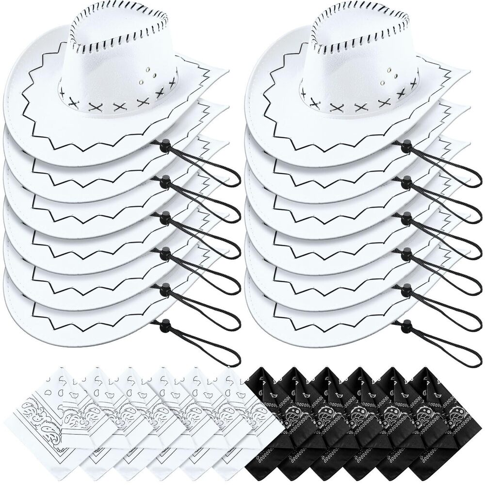 2386 24 Pcs Cowboy Hats with Bandana Western Party Cowboy Hats Party
